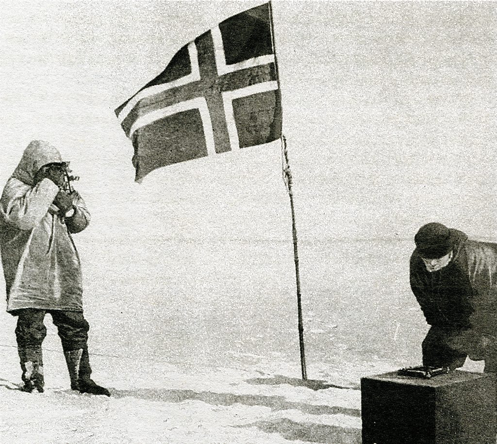 Amundsen expedition - norwegian flag at the South Pole, 1911